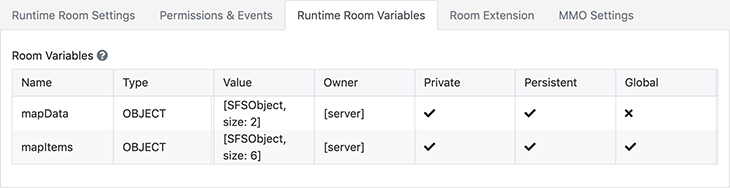 Runtime Room Variables tab